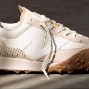 Stylish White and Tan Sneakers